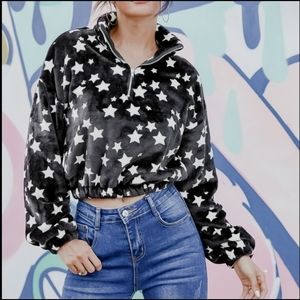 🔥MOVING SALE🔥 Star Pattern Crop Teddy Sweatshirt